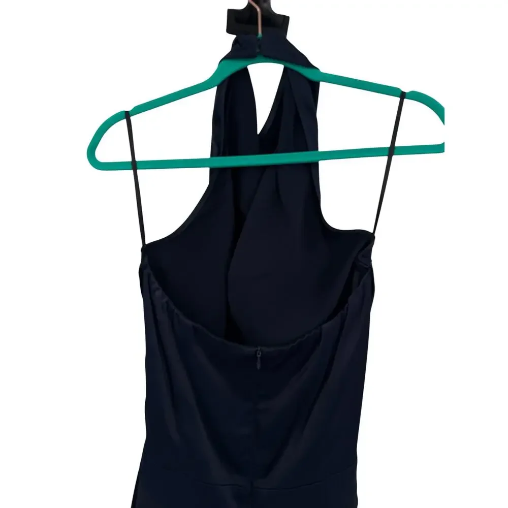 Reiss Corina Halter Neck Wide Leg Jumpsuit Night Navy Tie Waist US 10